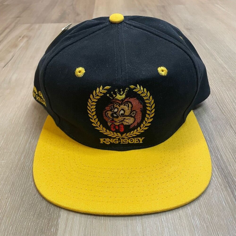 New Vintage 90s MGM Grand Las Vegas Nevada King Looney SnapBack Hat Black Yellow